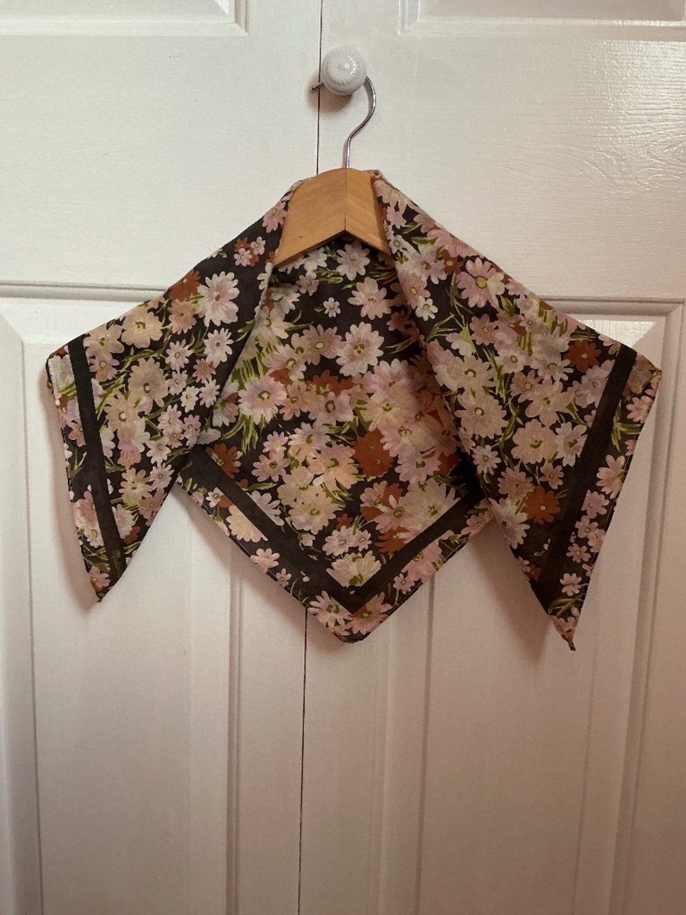 Madewell | Organic Cotton Bandana Scarf Black with Blush Pink and Brown Floral